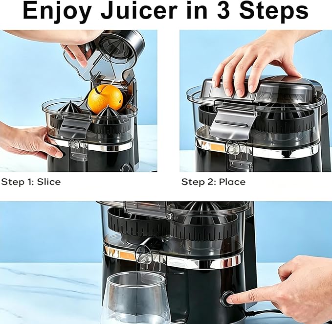 400ml Electric Juicer Machine, Dual Head Automatic Citrus Juicer, 8 Blade Pulp Groove, High Juice Yield, One Button Start, with 18000 RPM Powerful Motor, Food Grade, for Kitchen