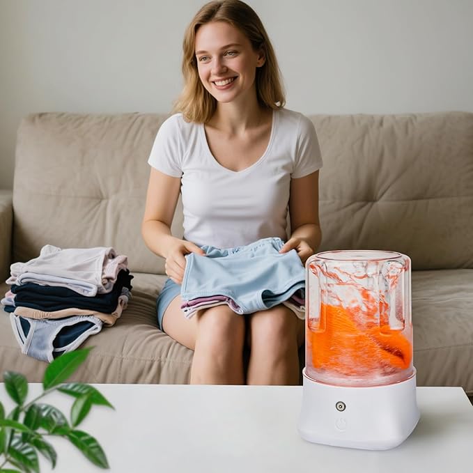 Mini Portable Washing Machine - USB Rechargeable 1L Small Washer with 2 Modes Deep Cleaning for Underwear, Socks & Baby Clothes, Compact Travel Laundry for Apartment, Dorm, Camping, White