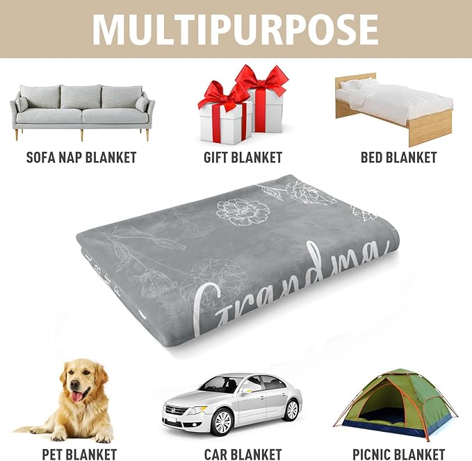Mothers Day Grandma Gifts, Birthday Gifts for Grandma from Grandkids, to My Grandmother Soft Throw Blanket 50" x 60", Grey