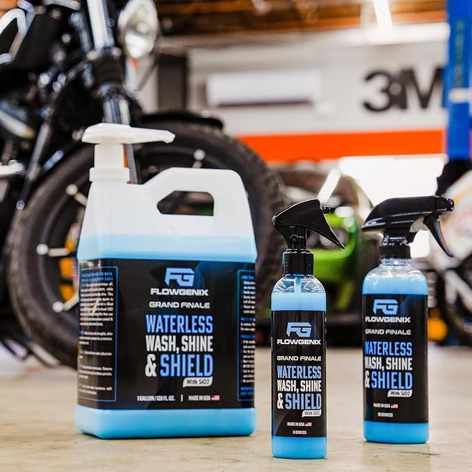 Flowgenix⢠Waterless Car Wash Spray - Grand Finale - Motorcycle Cleaner & Car Wax Spray Polish (8 oz) - Ceramic Coating - Incl. 2 Microfiber Towels - Quick Detailer Spray (2-Pack)