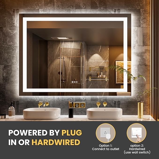 LOAAO 44"X60" LED Bathroom Mirror with Lights, Anti-Fog, Dimmable, Backlit + Front Lit, Lighted Bathroom Vanity Mirror for Wall, Memory Function, Tempered Glass, Safe to Use, ETL Listed