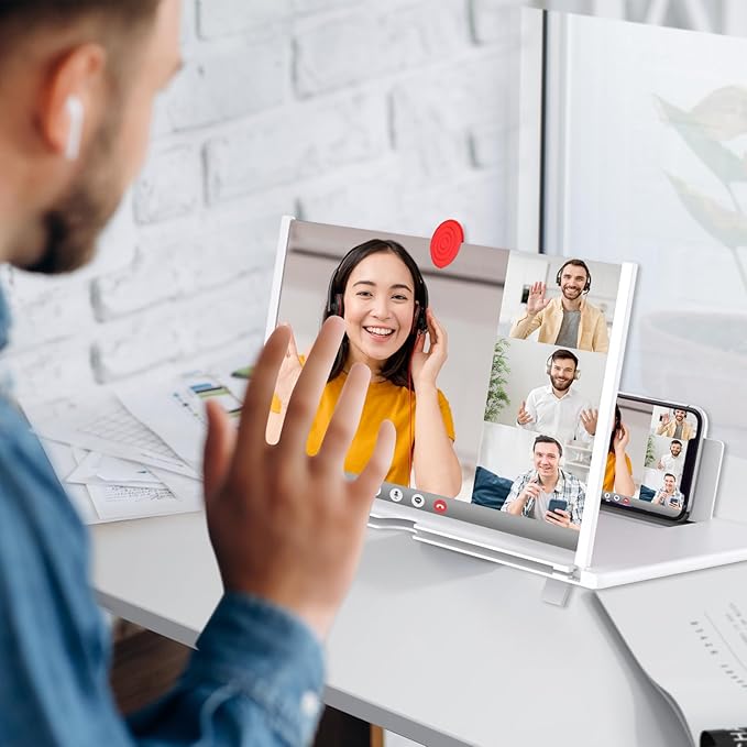 14" Screen Magnifier,3D HD Mobile Phone Magnifier Projector Screen Enlarger for Movies, Videos, and Gaming,Foldable Cell Phone Stand with Screen Amplifier,Supports All Smartphones (White, 14inch)
