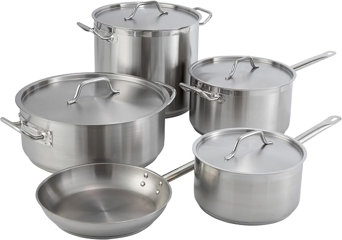 Winco 30 qt Stainless Steel Brazier with Lid | Made from extra-heavyweight 6mm thick 3003 aluminum, Great for Braising, Simmering, Batch Cooking and Restaurant Kitchens
