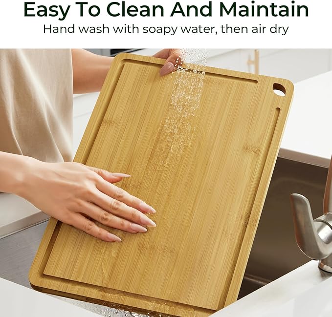 Keechee 4-Pcs Natural Wood Cutting Board Set Kitchen Tools with Juice Groove, Wooden Chopping Board for Meat, Fruit, Vegetables & Cheese (Pre Oiled, Natural)
