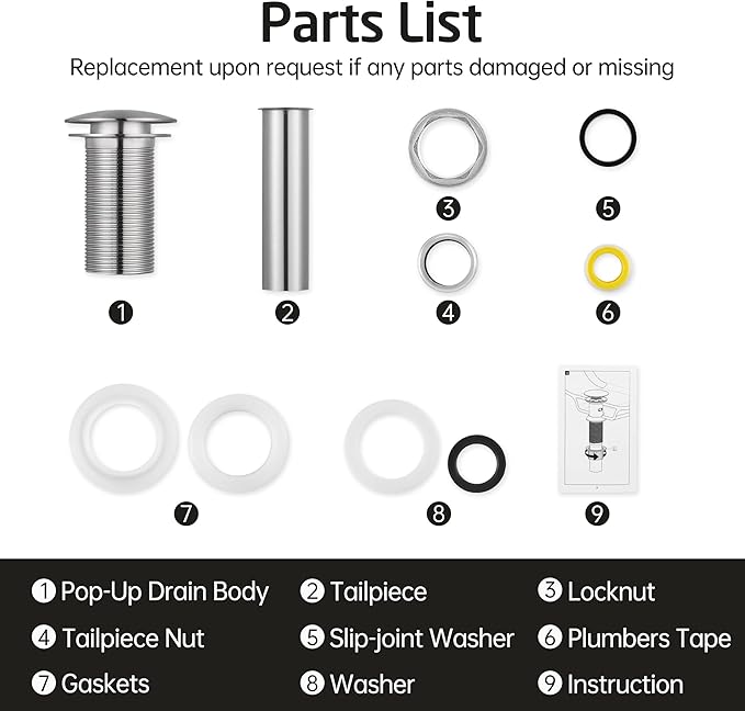KES Bathroom Sink Drain Without Overflow Vessel Sink Lavatory Vanity Pop Up Drain Stopper Brushed Nickel Finish for 1.6"-1.9" Sink Hole, Brass and Stainless Steel, S2008D-BN