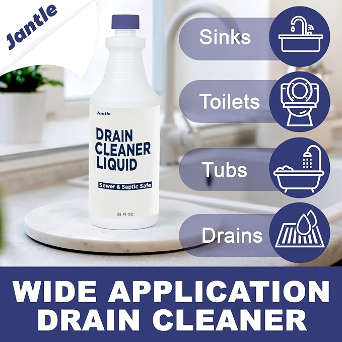 Drain Cleaner Liquid, Drain Clog Remover, 12 PK (32 Oz Per Bottle), Shower Drain Cleaner Hair Clog Removal - Plumbing & Septic Safe - Breaks Down Grease, Paper, Fat, Oil - Easy to use - 6 Pack