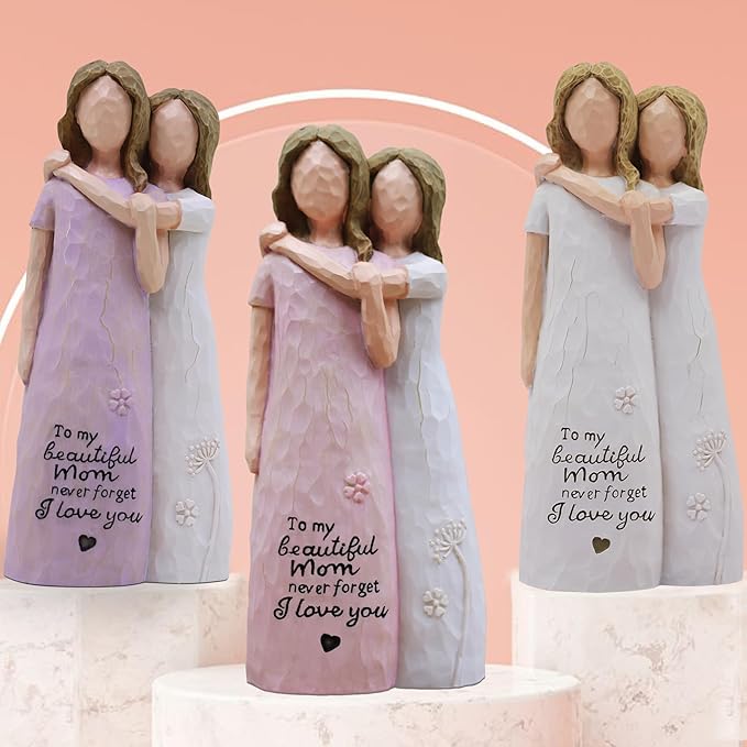 Mother Daughter Gift, Birthday Gifts for Mom from Daughter, Sculpted Hand-Painted Figurine (Pink)