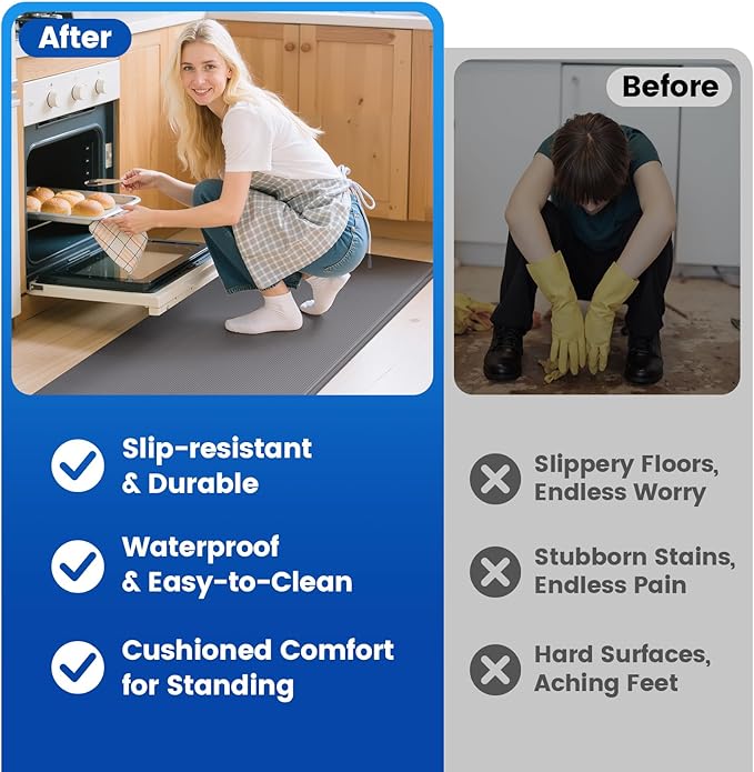 KitchenClouds Kitchen Mats for Floor,3PCS Kitchen Rugs,Non Slip Anti Fatigue for Kitchen Floor,Waterproof Kitchen Sink Mat,Cushioned Standing and Comfort Mats for Office,Grey
