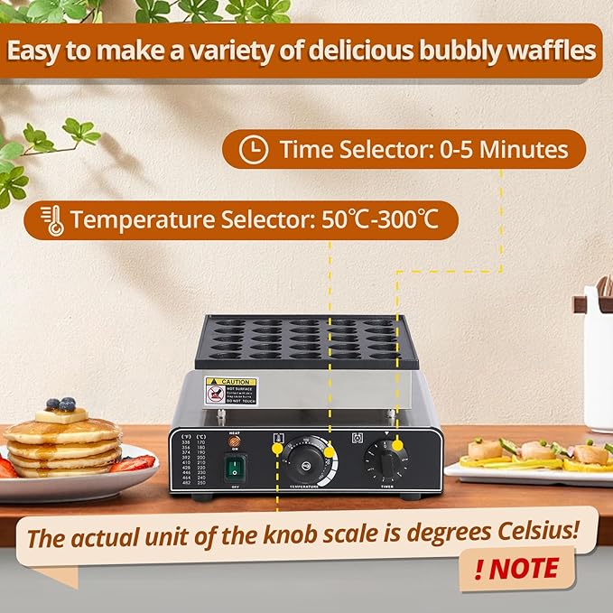 Mini Muffin Maker, 25 Hole/25 Heart, Stainless Steel, Electric, Non-Stick, 50-300C, Time Control, Silver, 850W, 110V