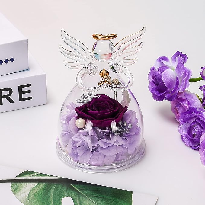 Mothers Day Mom Gifts for Mom,Fresh Flowers for Delivery,Birthday Gifts for Women Her,Preserved Flowers in Angel Figurines,Angel Gifts for Moms Mothers Day Grandma Wife Sister,Light Up Purple Gift