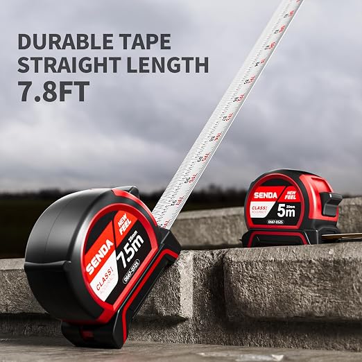SENDA 4 Pack Tape Measure 16FT with 1/8 Fraction, Double-Hook Measuring Tape Retractable with 1 Inch Wide Blade & Belt Clip, ABS TPR Rubber Protection,Matte Nylon-Coated Blade for DIY, Construction