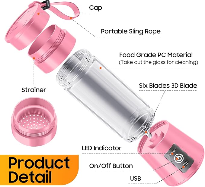 2026 Newly Upgraded Portable Smoothie Blender - Cordless Personal Blender Type-C Rechargeable, 13Oz Juice Cup BAP Free, 20,000Rpm Speed Powerful Blending, Freshly Squeezed in Sports/Office
