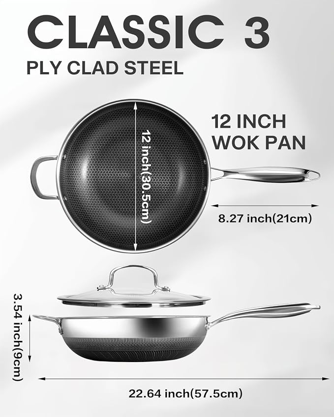 Stainless Steel Non Stick Frying Pan with Lid - PFOA Free | Induction Compatible | Oven & Dishwasher Safe | Stay Cool Handle | Versatile for All Stovetops | Gift