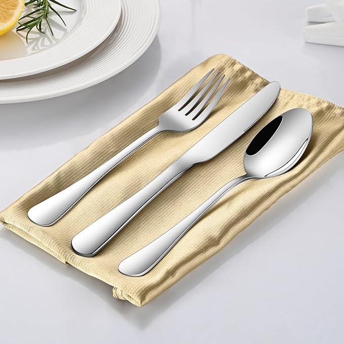 49 Pieces Silverware Sets With Organizer And Steak Knives,Stainless Steel Flatware Sets Service For 8 Person For Home Kitchen,Tableware Cutlery Sets,Includes Knife Spoon and Forks Sets