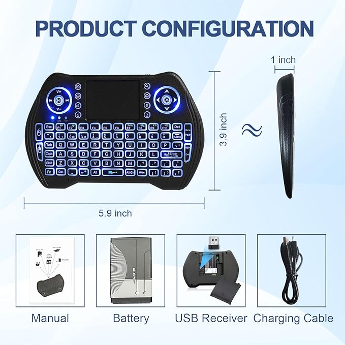 Easytone Backlit Mini Wireless Keyboard with Touchpad Mouse Combo Remote Control with Rechargeable Li-ion Battery and Multimedia Keys for Android TV Box HTPC PS3 Smart TV PC X-Box Linux Windows MacOS