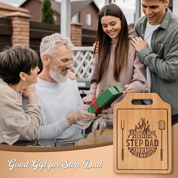 AceThrills Step Dad Gifts, Step Dad Christmas Gifts for Birthday Fathers Day Gift - Engraved Bamboo Cutting Board 12.3"L x 8.7"W x 0.4"Th