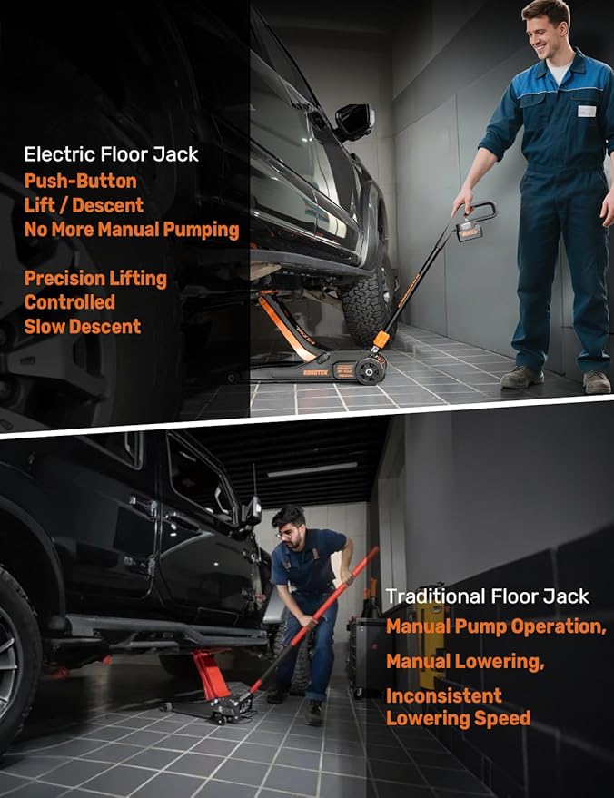 3 Ton Electric Floor Jack, Low Profile Jack for Quickly Car Lift, Hydraulic Service Jack, 6000 lbs Capacity. Lifting Range 3-3/8" to 24-1/4"
