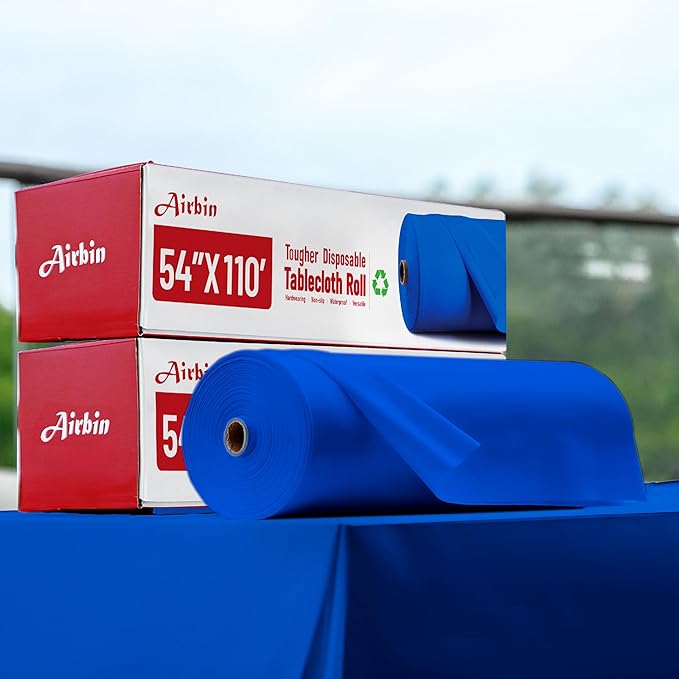 Plastic Table Cloth, 110 Ft X 54 in Disposable Tablecloth Royal Blue Tablecloth Premium PEVA Plastic Table Cloth Disposable with Any Cut Sliding Cutters for Parties, Birthdays, Festivals