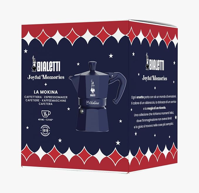 Bialetti Moka Express Iconic Italian Stovetop Espresso Maker (Blue, Half Cup)