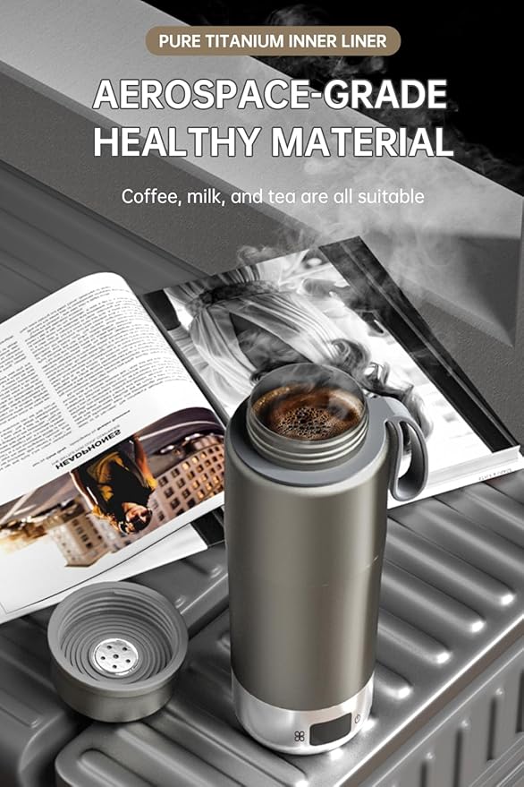 Pure Titanium Travel Kettle, 380ML Portable Electric Kettle, 12 Temp Presets, Dual Voltage 100-240V, Temp Control, Fast Boil, BPA-Free, Leak-Proof for Tea, Coffee, Baby Formula, Office & Hotel