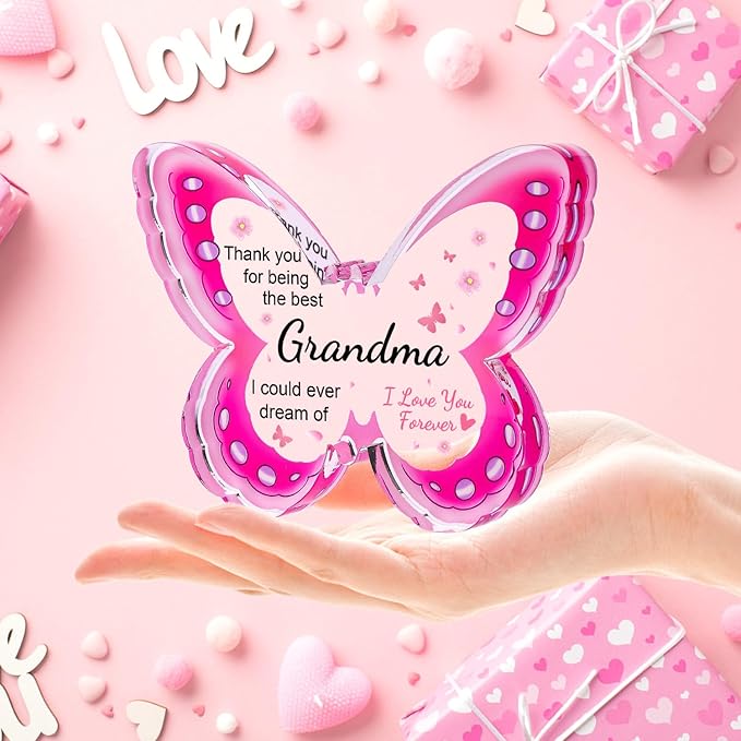 Mothers Day Gifts for Grandma, Grandma Mothers Day Gift - Acrylic Butterfly Plaque, Birthday Mother's Day Present for Grandmother from Grandkids, Best Gift Ideas for Grandma