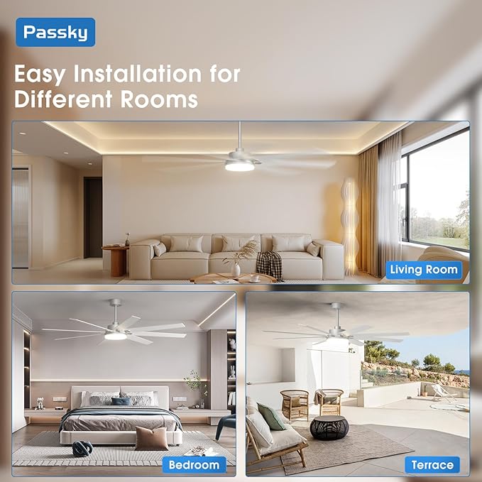 72 inch Ceiling Fans with Lights, Large Modern Ceiling Fan with Light and Remote Control, Reversible, Dimmable, 3CCT, Quiet, Nickel Ceiling fan For Bedroom Living Room Patio Farmhouse, Indoor/Outdoor