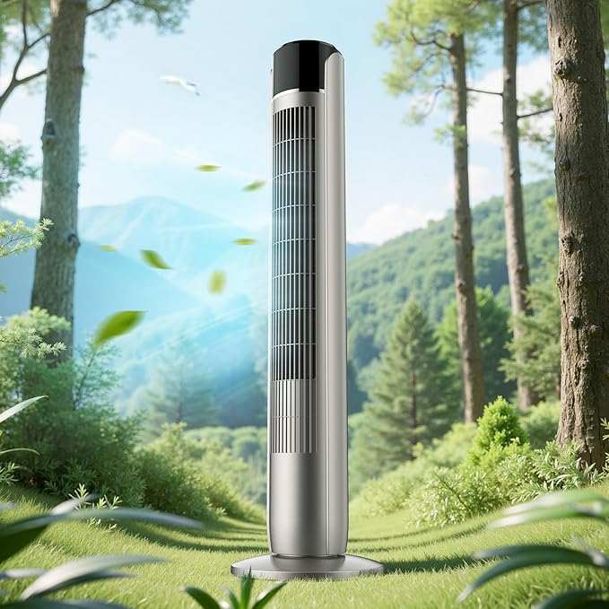 OLIXIS Tower Fan for Bedroom, 60°Oscillating Fan with Remote, 25ft Far, 28dB Quiet Electric Standing Fan, 12 H Timer, 5 Speeds, 4 Modes, Bladeless Floor fan for Home, Office, Indoor, 36 Inch