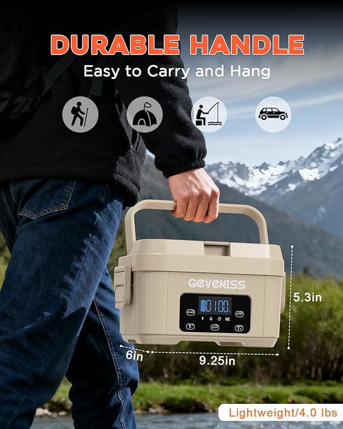 Geveniss Cordless Electric Lunch Box for Adults – Heated Lunch Box with 1100ML SS Container, Battery-Powered Food Warmer with Leakproof Lid, Fast Heating Up to 220°F for Office, Car, Travel