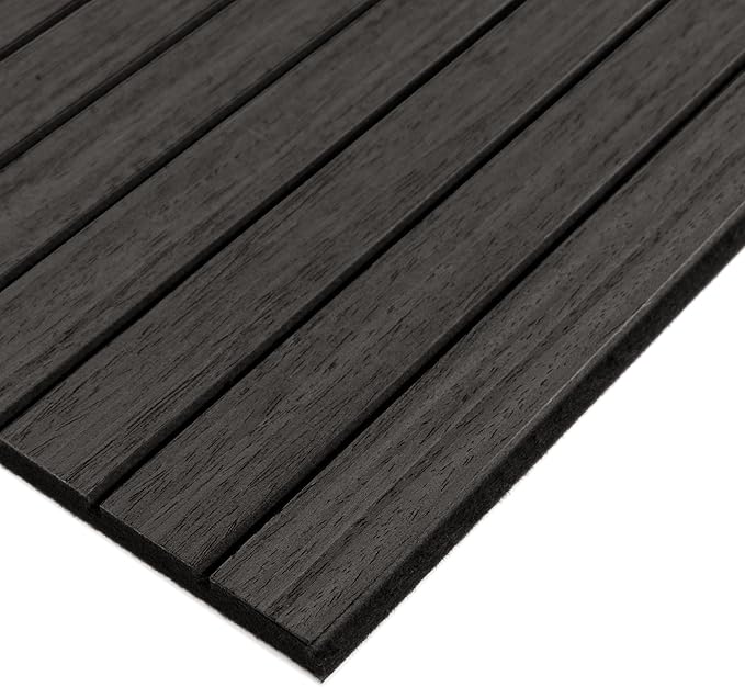 4-Piece Wood Slat Wall Panel for Interior Wall Decor Noise Cancelling 47.2" x 23.6" Peel and Stick Acoustic Decorative 3D Sound Absorbing Wall Paneling, Black Grey