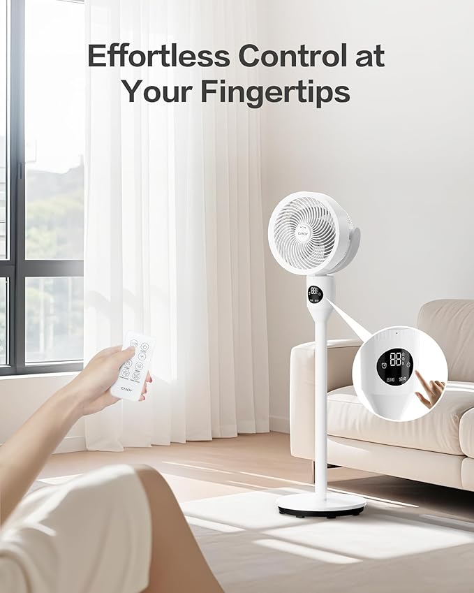 Candy Standing Fan for Bedroom, 3 Heights Adjustable Pedestal Fan with Remote, 90° Oscillating Floor Fan, 8 Speeds & 3 Modes, 25dB Quiet Room Fan, 12H Timer, for Dorm, Home, Office