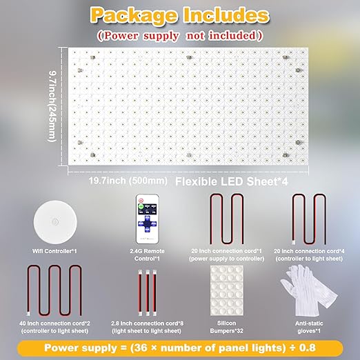 Lichaser 4 Pack LED Backlight Sheet White 6000K 24V 36W, Dimmable LED Panel Sheet Compatible with Alexa, Flexible Backlit Light Remote & APP Control, 19.7X9.7 Inch for Marble, Onyx, Quartz Countertop