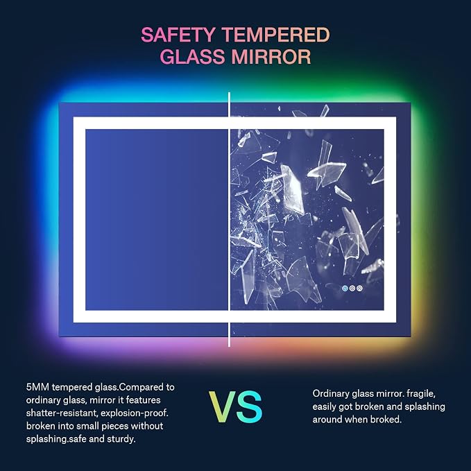 LOAAO 48"X40" RGB LED Bathroom Mirror with Lights, Anti-Fog, Dimmable, Lighted Bathroom Vanity Mirror, Multiple Light Modes, RGB Backlit + Front Light, Memory Function, Tempered Glass, ETL Listed