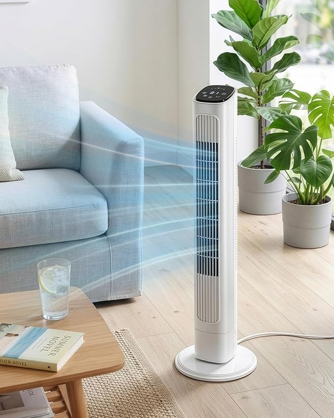 Winado 36" Bladeless Tower Fan, Portable Floor Fan with Remote Control, LED Display, Adjustable 90° Oscillating, 3 Speeds, 3 Modes & 9H Timer, Ultra-Quiet Cooling Fan for Home Office Bedroom, White