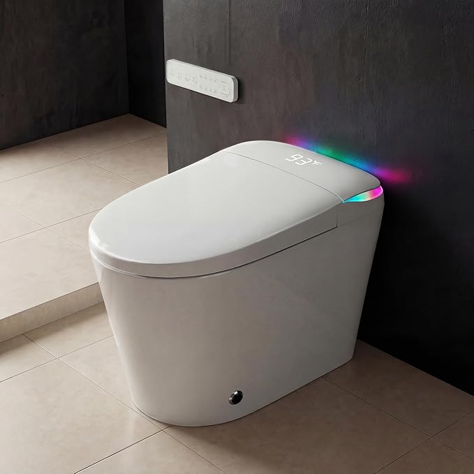 TOTTE Smart Toilet with Bidet Built-in, Built-In Water Tank & Pressure Pump, 1000g MaP Flush Score, Foam Shield, ADA Comfort Height Heated Seat, Automatic Lid, Warm Air Dryer & Instant Warm Water