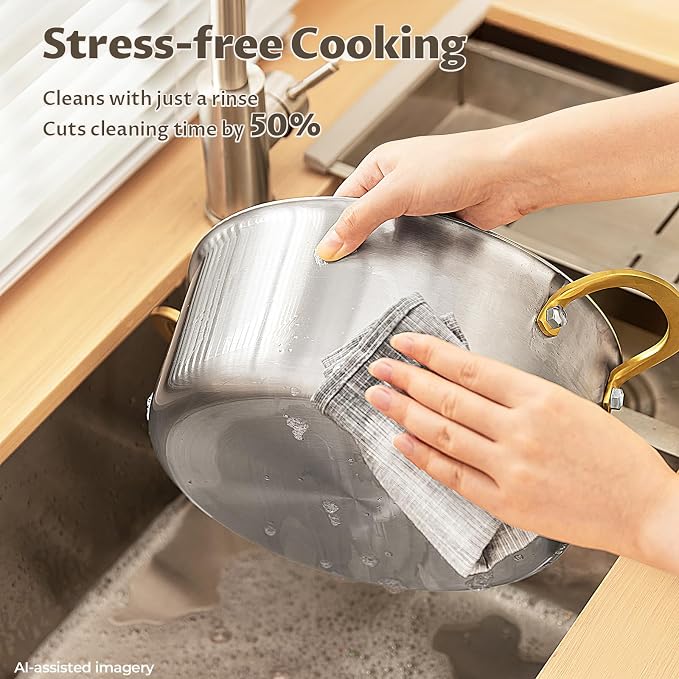 BEZIA 6 QT Stock Pot with Lid, Full Clad 3-Ply Stainless Steel Cooking Pot | Uncoated & Built to Last Induction Pot, for All Stovetops, for Daily Soups & Curries, Blanching & Boiling, Pasta & Dumplings