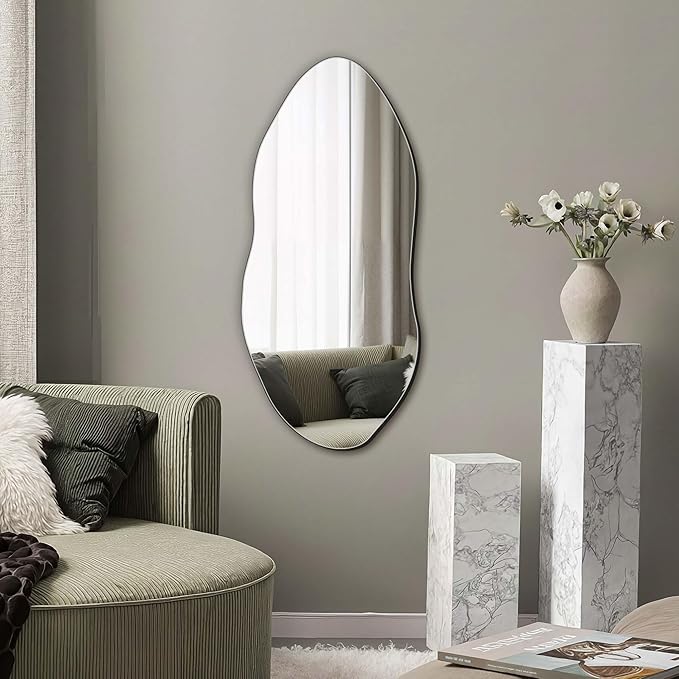 Delma Irregular Wall Mirror, 32"x14" Slim Vertical Wavy Design | Frameless, Entryway, Hallway & Bathroom, Modern Boho, Wall-Mounted