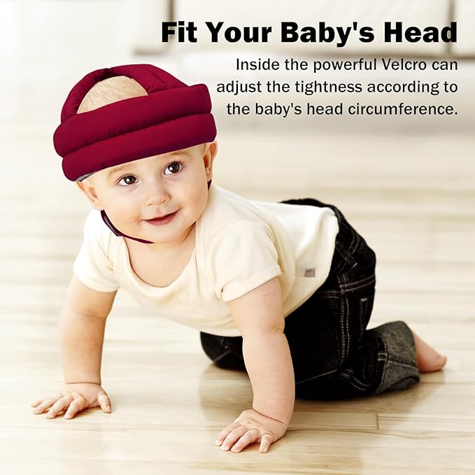 Baby Head Protector Baby Helmet for Crawling Walking, No Bumps Safety Head Adjustable Protective Cap for Walking, Playing (Red)