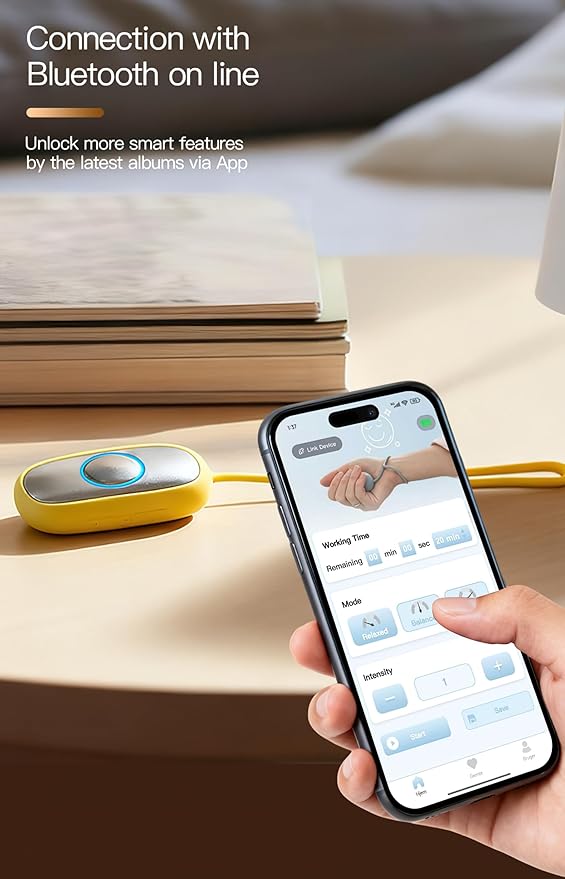 Sleep Aid Handheld Intelligent Device with App Control, Smart Pulse Technology for Sleep and Nap Support (Cream Yellow)