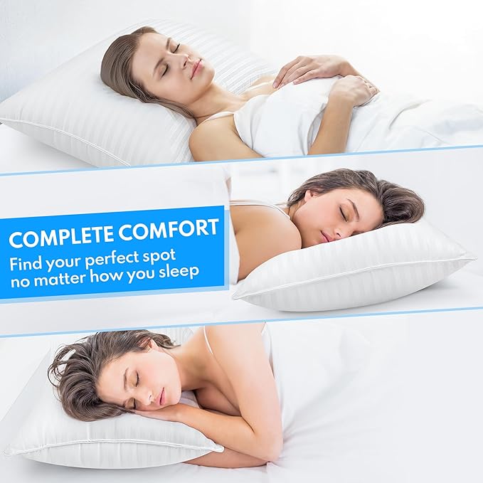 King Size Bed Pillows - Breathable Down Alternative Hotel Quality Pillows Set of 2 for Side, Back, and Stomach Sleepers Fluffy Cooling Soft Microfiber Fill Premium Skin-Friendly