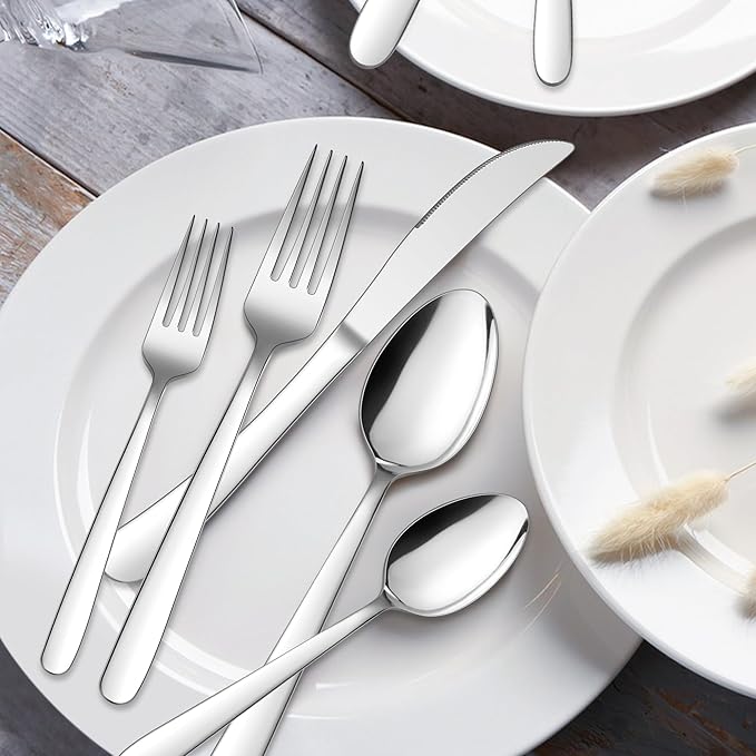 20-Piece Heavy Duty Silverware Set, HaWare Stainless Steel Solid Flatware Cutlery for 4, Modern & Elegant Design for Home/Restaurant/Wedding, Mirror Polished and Dishwasher Safe