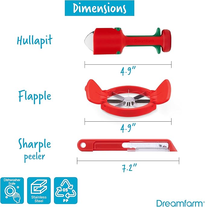 Dreamfarm Fruit Accessories Set – Apple Slicer & Corer, Multifunctional Fruit Pitter, Self‑Sharpening Peeler – Compact, BPA‑Free & Stainless Steel - Dishwasher Safe Kitchen Essential for Daily Use