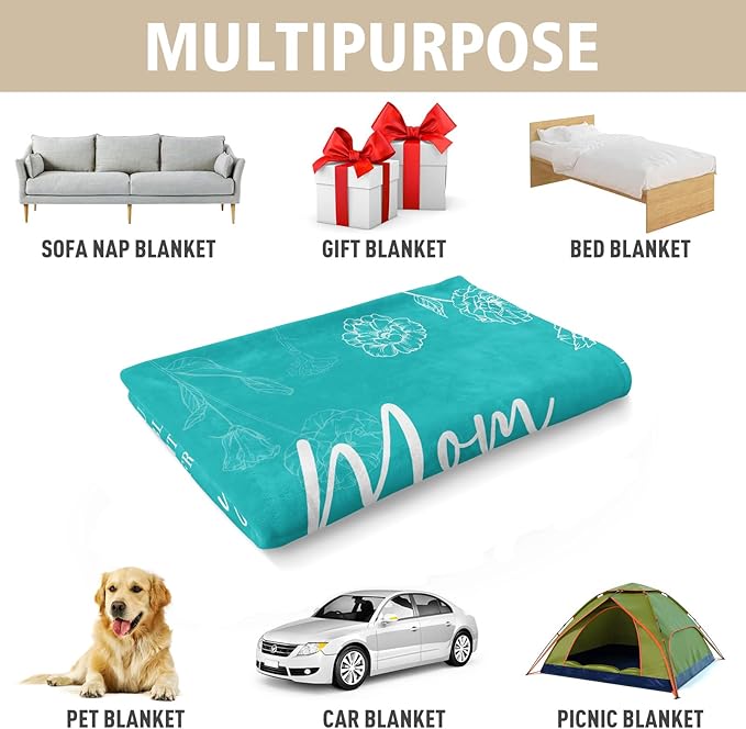 GiltGlimmer Gifts for Mom Mothers Day, Mom Birthday Gifts Blanket, Moms Gift for Women from Daughter Son, We Love You Present for Mother Mommy Christmas 60" x 50", Teal