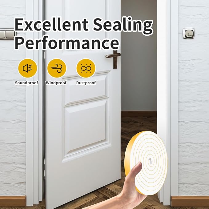 Weather Stripping Door Seal Strip,Weather Stripping,High Density CR Door Seal Strip for Door Frame for Windows (White,1 in x 1/16 in x 33Ft)