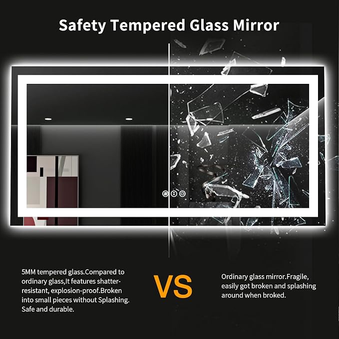 LOAAO 60"X36" LED Bathroom Mirror with Lights, Anti-Fog, Dimmable, Backlit + Front Lit, Lighted Bathroom Vanity Mirror for Wall, Memory Function, Tempered Glass, ETL Listed