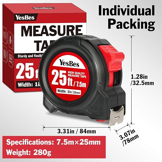 Tape Measure 25 ft, 5 Pack Bulk Easy Read Measurement Tape, Self-Locking Measuring Tape Retractable 1-Inch Wide x 25 ft