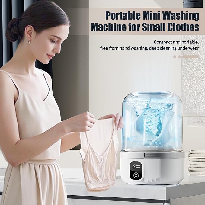 Underwear Washing Machine, Upgrade 1.5L Mini Portable Washing Machine Rechargeable Underwear Washer Deep Cleans Small Clothes for Apartment, Dorm, RV, Travel & Hotel Use (White)
