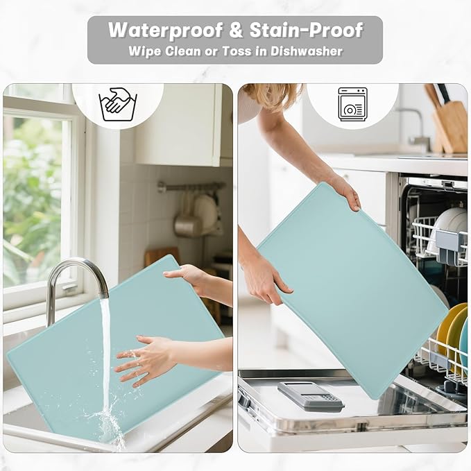 Rnivvi Silicone Coffee Mat, 12" x 19" Waterproof Raised Edge Coffee Bar Mats for Espresso Machine Station Accessories, Heat Resistant Dish Drying Pad for Kitchen Counter, Bar Decor Pad, Shadow Green