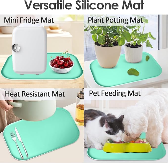 Silicone Coffee Maker Mat with Lip, 17.4'' x 10.6'' Heavy Duty Coffee Maker Mat for Countertops, Coffee Tray Fit Under Coffee Machine Appliance Automatic Machines Espresso Accessory, Mint Green