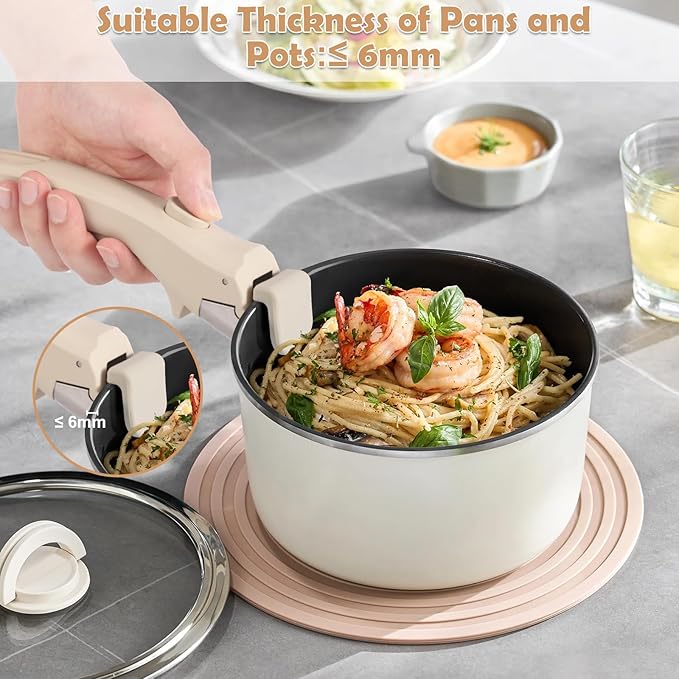 Wayona Removable Handle for Pots and Pans - Universal Detachable Pan Handle Replacement - Heat-Resistant Plastic, Stainless Steel, Silicone - Cream White