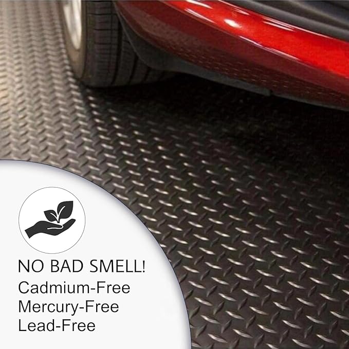 SEAL 4 x 10 Ft Premium Garage Floor Mat, Solid 2.8mm Thick Lay-Flat Gray Commercial Grade Heavy Duty Parking Mat for Garage Floor, Golf Cart, Water/Stain Resistant Runner (Embossed Diamond Plate)